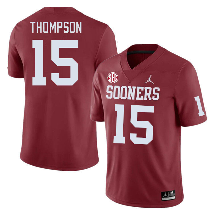 Men #15 Brenen Thompson Oklahoma Sooners 2024 SEC Conference College Football Jerseys-Crimson